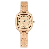 ファッションレディース腕時計 ミニマリスト シンプル スクエア ウッドウォッチ レディース 時計 スリム ライト ウルトラ アナログ フルバンブー ウッドバングル レディースウォッチ ファッションカジュアル (Color : Bamboo wood)