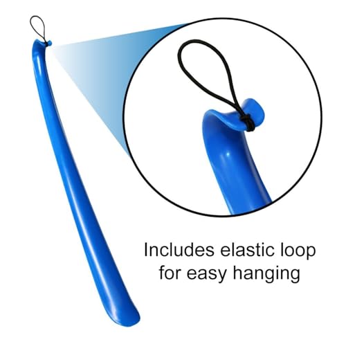 23.62\" Extra Long Shoe Horn - Lightweight Blue Plastic with Curved Handle & Hook End for Seniors, Tall People, Limited Mobility, Boots and Easy Dressing Aid (Black)