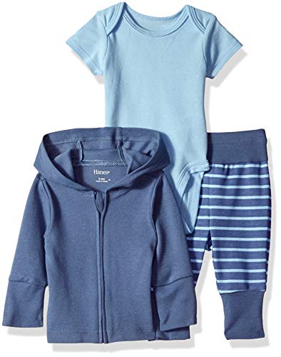 Hanes unisex baby Ultimate Flexy Knit Jogger With Bodysuit and Zippin Knit Hoodie Layette Set, Blue Fun, 12-18 Months US