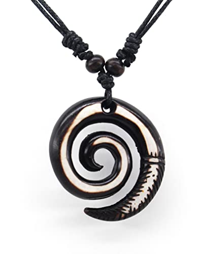 Scddboy Spiral Koru Necklace Maori Tribal Necklace for Men Women,Adjustable Black Rope Cord Necklace