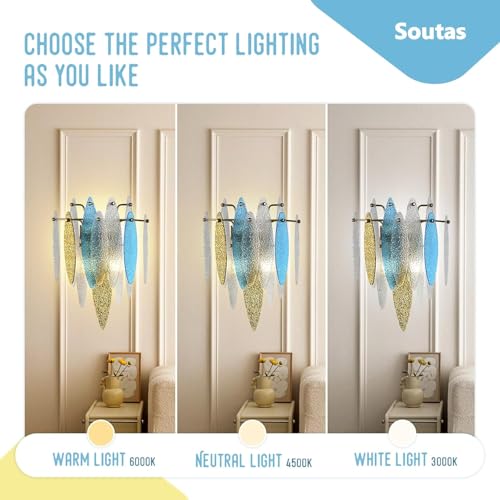 Image of Stained Glass Wall Sconce 2-Light Colorful Crystal Sconces Wall Lighting Vintage Gold Wall Lamp Art Decor Wall Light for Living Room Hallway Bedroom Bathroom