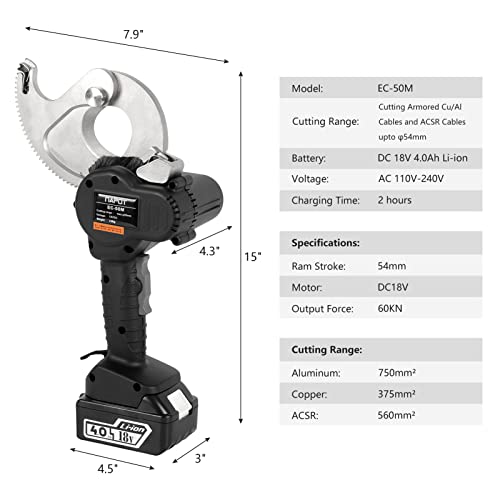 Gelttulu Ec-50M Cable Cutter Kit Cordless 1000 Mcm Ratcheting Heavy Duty Wire Cutters W/ 2 Batteries #TOP1