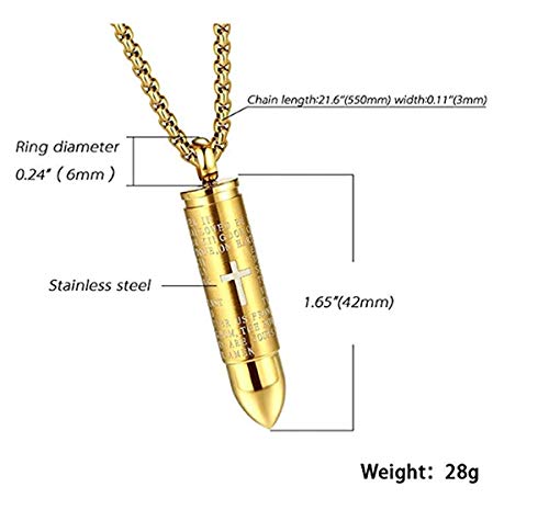 Lord's Prayer Cross Bullet Pendant Stainless Steel Lords Bible Cross Prayer Cremation Ashes Urn Necklace, Free Chain (Gold-Spanish Version) #TOP2