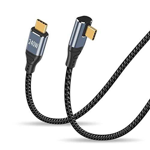 Image of Duttek Right Angle Long USBC to USBC Cable 6FT /2M, USB C Charge Cable Support 240W Fast Charging Cable, 90 Degree Angle USB Type c Male to Male Nylon Braided Cable for Laptops, Phones
