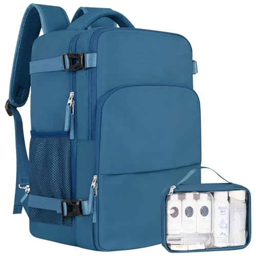 Sinaliy Travel Backpack, Carry on Flight Approved Backpack with Multi-Pockets, TSA Waterproof 17.3inch Laptop Backpack, Personal Item Travel Bag for Men Women, Deep Blue by Sinaliy - Used condition - US$37.99
