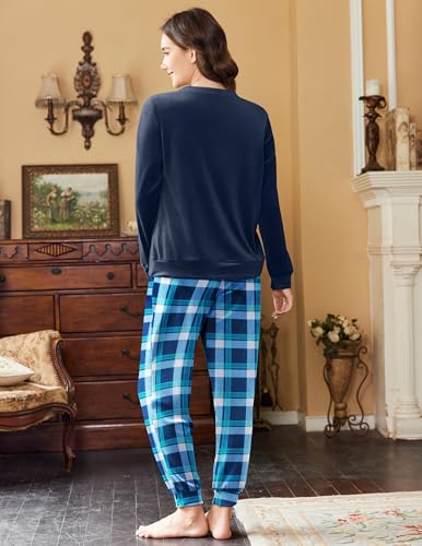 Ekouaer Womens Pajamas Sets Long Sleeve Soft Sleepwear 2 Piece Velvet Pjs Lounge Sets with Pockets