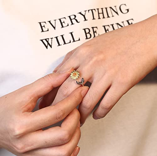 Jstyle Sterling Silver Fidget Anxiety Ring For Women Spinner Sunflower Ring Fidget Rings For Anxiety Relief Stress Ring Adjustable You Are My Sunshine Flower Rose Fidget Jewelry Mother's Day Gift B #TOP4
