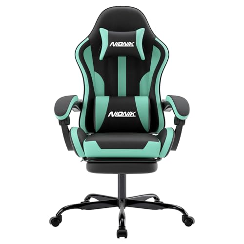 NIONIK Bürostuhl Gaming Stuhl,Gamer Stuhls Computerstuhl mit Fußstütze, Gepolstert Gaming...