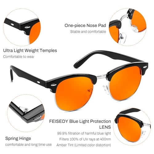 Image of FEISEDY Orange Blue Light Blocking Glasses for Woman Men Amber Lenses Computer Gaming Glasses for Better Sleep