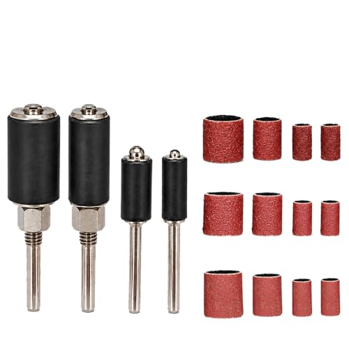 Sanding Drum Kit for Drill & Rotary Tool, 16 Pcs 1/4" & 1/8" Shank Rubber Sanding Mandrels with 80/120/240 Grit Sleeves, Drum Sander Attachment for Wood, Metal & Detail Work