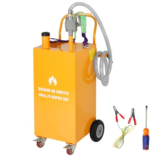 30 Gallon Gas Caddy with Pump,Portable Fuel caddy with Wheels,Large Diesel Fuel Transfer Tanks for ATV Car Mowers Tractor Boat Motorcycle (Yellow)