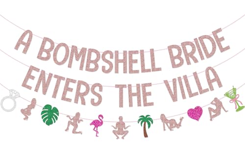 Image of A Bombshell Bride Enters the Villa Banner Garland for Tropical Island Themed Bachelorette Party Decorations