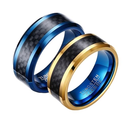 Bague de fiancaille couple tungstène et fibre de carbone noire 8MM