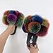 HIPRETTYUS Women's Real Fox Fur Slides, Open Toe Cute Fluffy Slippers, Indoor Comfortable Furry Fuzzy Sandals Shoes