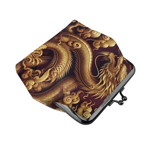 Pu Leather Buckle Coin Purse Golden-Dragon Girls Kiss-Lock Change Purse Wallets3