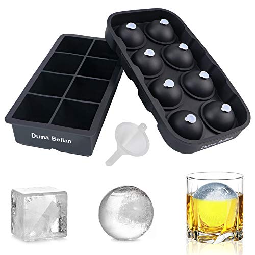 Ice Cube Tray Combination?8 Ice Cube And 8 Ice Ball?, Large Food Grade Silicone Square Ice Cube Mold Spherical Ice Machine, Used For Cocktails And Bourbon Whiskey, Reusable And BPA Free(Black)