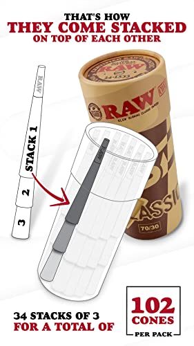 Image of RAW Dogwalker Cones 70 /30 Size Prerolls | 102 Pack | Small Sized Rolling Paper Cones - Shorter than 1 1 /4 - for Quick Smoking Sessions