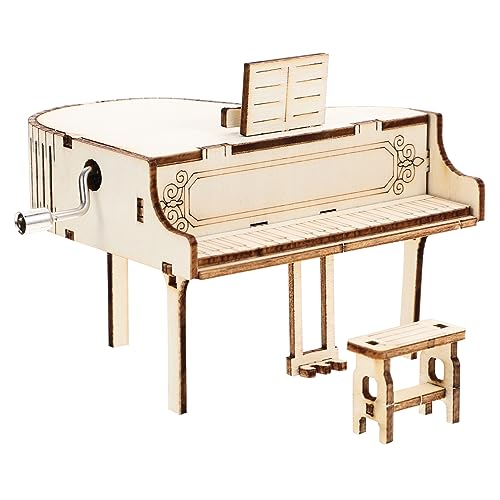 Mobestech Diy Wooden Hand Crank Music Box Model, Large Piano Tabletop Musical Ornament, Assembly Craft Decoration for Home and Office, Festival and Living Room Desk Decor
