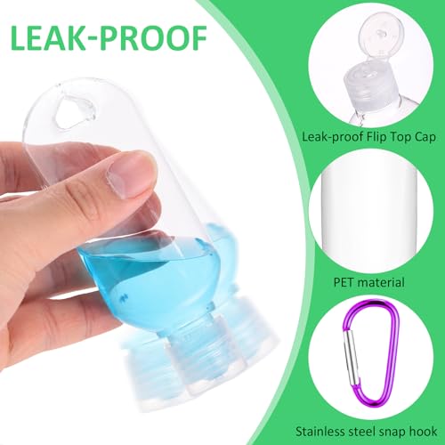 100 Pcs Traveling Bottles with Keychain 2oz Clear Plastic Hand Sanitizer Holder Keychain Empty Refillable Liquid Packing Container Squeeze Plastic Bottle with Lid,Rectangle3