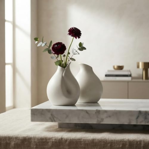 Image of Modern Matte White Ceramic Flower Vase for Living Room Decor Nordic Minimalist Decorative Table Vase Home, Office & Center Table Accent - Collar White