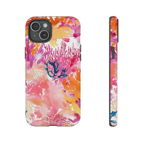 Coque rigide mate iPhone 15 Plus finition haut de gamme aquarelle corail rose exclusive
