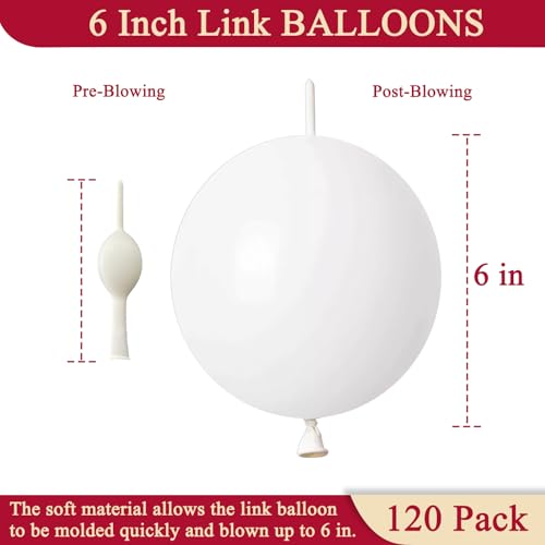 Image of White Link Balloons 6 Inch 120 Pcs Latex Quick Linking Balloon for Birthday Wedding Party Festival Decorations