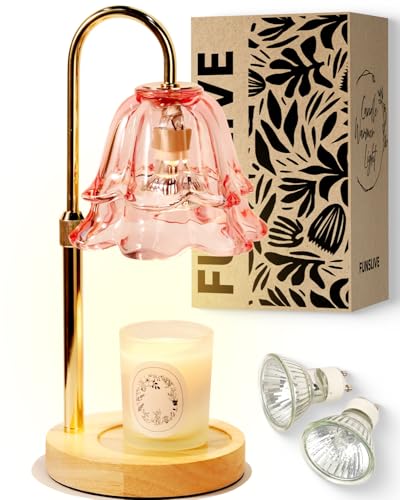 Funslive Pink Candle Warmer Lamp with Timer Dimmable, Christmas Birthday Gifts for Women Mom, Flower Candle Lamp with 2 Bulbs for Jar Candles, Lamp Candle Warmer, House Warming Gift for Bedroom