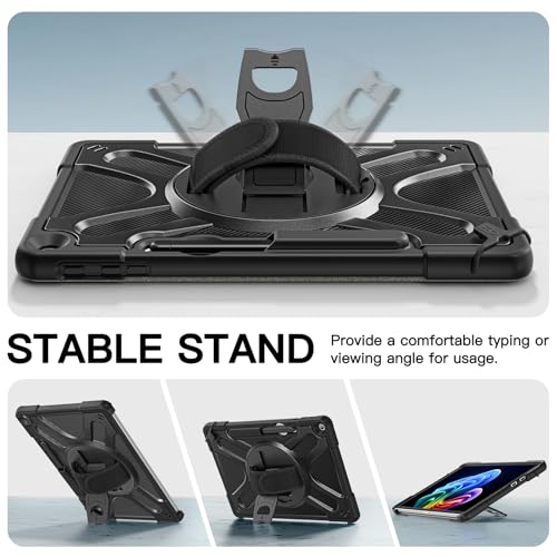 Gerutek Etui do Microsoft Surface Pro 12 cali 2025, odporne na wstrząsy etui z możliwością obrotu o 360° i paskiem na nadgarstek] [klawiaturą do tabletu Surface Pro 12, czarne