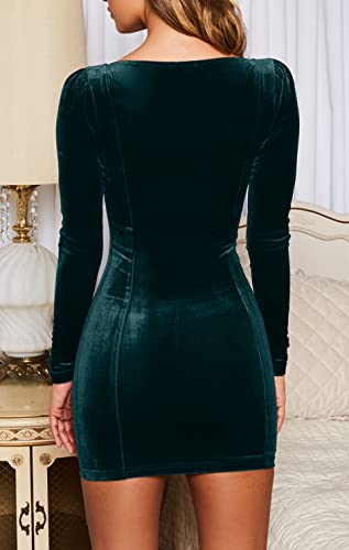 GOBLES Womens Sexy Velvet Long Sleeve Bodycon Elegant Mini Party Dress Dark Blue - Thumbnail 2
