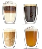 NDHT Pack of 4 Heat resistant double-layer Thermo Glass Latte Coffee Glasses/Whisky/coffee cup/Tea Mug - 450ml X4 (16 oz)