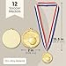 Juvale Soccer Medals - 12-Pack, 2-Inch Gold Zinc Alloy with 15.5-Inch Red, White & Blue Ribbons - Soccer Party Favors, Trophy Award - 1st Place Medals