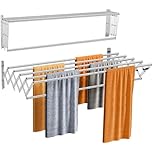 Wall Mounted Clothes Airer Foldable Towel Rail Retractable Clothes Drying Rack With 6 Poles, Stainless Steel Airer Clothes Dryer Bathroom Towel Holder Space Saving Rust Resistant Indoor or Outdoor