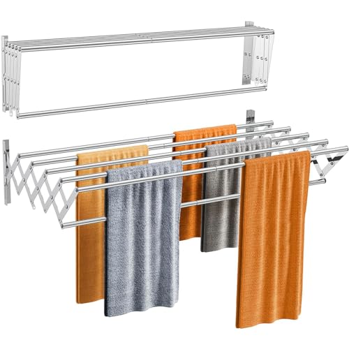 Wall Mounted Retractable Clothes Airer with 6 Poles