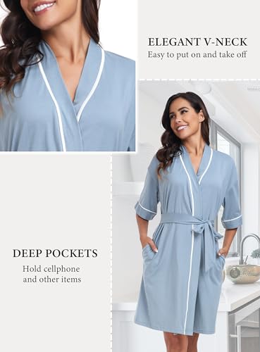 Image of EA'S SECRET Robes for Women Summer Lightweight Bathrobe Bamboo Short Kimono Robe Soft Spa Bath robe Sleepwear for Ladies