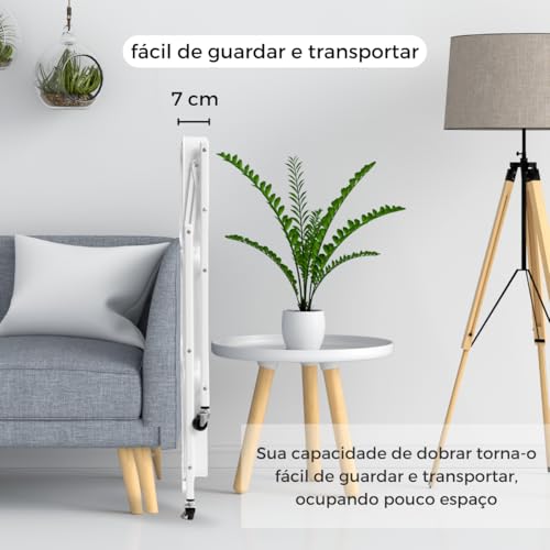 Carrinho Multiuso Dobrável Deslizante 3 Cestas 100% Metal (Branco)