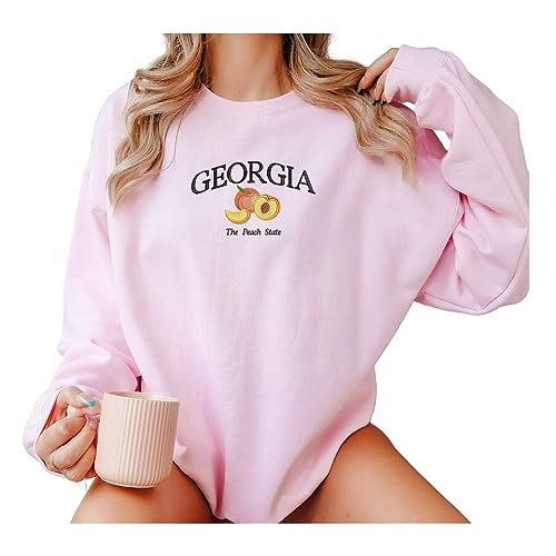 Embroidered Georgia The Peach State Sweatshirt, Personalised Tee Gift, Hoodie Embroidery, Natural Lover Gift, Tourist Attraction Tee, Present for Her