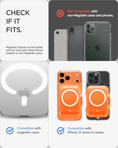 Image of Spigen Tintap (MagFit+) MagSafe Card Holder up to 6 Cards, Hard Shell Magnetic Wallet Case Compatible with iPhone 17 /16 /15 /14 /13 /12 Models, Pixel 10 Series - Frost Clear Orange