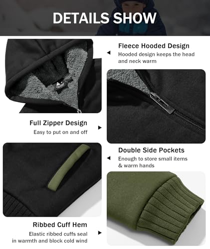 Image of ZITY Boys Zip Up Hoodie Fleece Jacket Kids Sherpa Lined Sweatshirts Outerwear Unisex Warm Winter Coat 6-15 Years Old