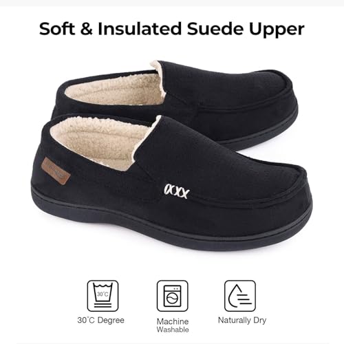 HomeTop Men's Classic Moccasin Slippers Comfy Memory Foam Indoor House Shoes3