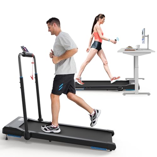 Foldable Treadmills for Home 360+ LBS Capacity, Under Desk Walking Pad Treadmill with Handle Bar, Smart Treadmill Works with KINOMAP Apple Health, Fully Assembled Voice Control 7.6MPH 10% Incline