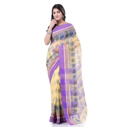 Image of dB DESH BIDESH Women`s Bengal Tant Tree Print Design Pure Handloom Cotton Saree Without Blouse Piece