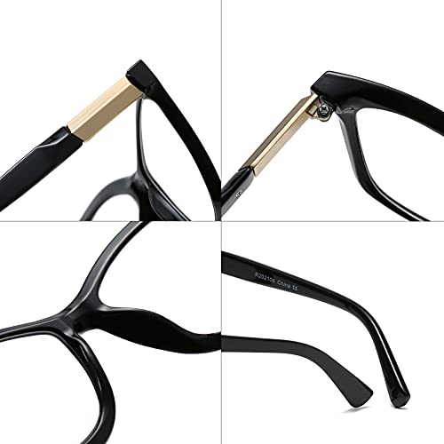 Image of Bevi Reading Glasses Anti Eyestrain Blue Light Blocking Large Square Oversize Frame with Metal Hinge for Women and Men