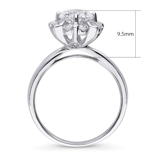 BERRICLE Sterling Silver Halo Wedding Engagement Rings Round Cut Cubic Zirconia CZ Ring for Women, Rhodium Plated Size 4-104