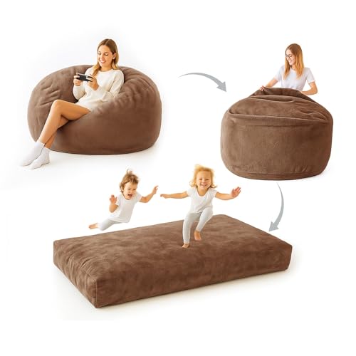 Image of Big Bean Bag Chairs for Adults,Bean Bag with Filler Included,Memory Foam Bean Bag,Giant beanbag,Suitable for Reading Chairs in Living Room, Bedroom and Dormitory. (Coffee Color, Bean Bag Bed)