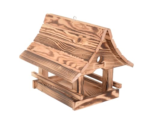AQBAU Grande mangeoire à oiseaux en bois à suspendre, 30 x 26 x 25 cm, pour jardin et balcon, mangeoire pour oiseaux à suspendre, robuste et résistante aux...