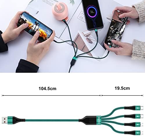 Multi Charging Cable 3A, SIQIWO 4 in 1 Fast Charger Braided with 2 Micro USB+2 Type C Cable Lead, for Android Galaxy S22 S20 S9 S6 A5 Note 4 3 J7, Huawei, Sony, LG, Xiaomi, Nokia, Moto, E-readers-1.2M