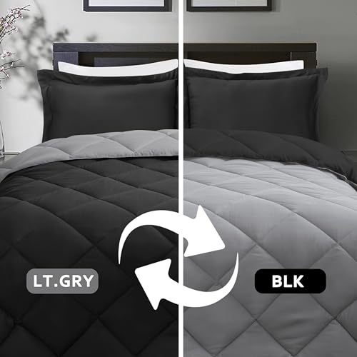 Image of HIG 3pc Black /Gray Twin /Twin XL Bedding Comforter Set Duvet Insert Blanket