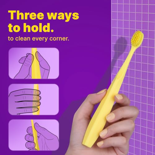 Image of Extra Soft Bristle Toothbrushes for Adults, 4-Pack, Yellow | Gentle on sensitive gums, ultra-soft tapered bristles, reaches back molars, non-slip grip, individually wrapped, BPA-Free