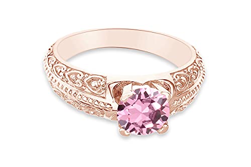AFFY Round Shape Simulated Birthstone Engagement Ring In 14K Rose Gold Over 925 Sterling Silver2