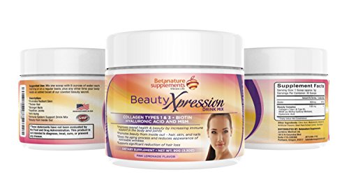 Beauty Xpression Drink Mix - Collagen Types 1 & 3, Beauty Formula with Biotin, MSM, Hyaluronic Acid, DHT Blockers, Infused with Vitamins for Hair Skin Nails & Joints - Pink Lemonade Flavour Beauty Xpression Drink Mix - Collagen Types 1 & 3, Beauty Formula with Biotin, MSM, Hyaluronic Acid, DHT Blockers, Infused with Vitamins for Hair Skin Nails & Joints - Pink Lemonade Flavour